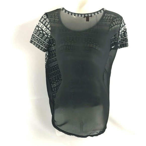 Bongo Sheer Hi Low Embellished Top Small Black Gray Short Sleeve - Picture 3 of 8